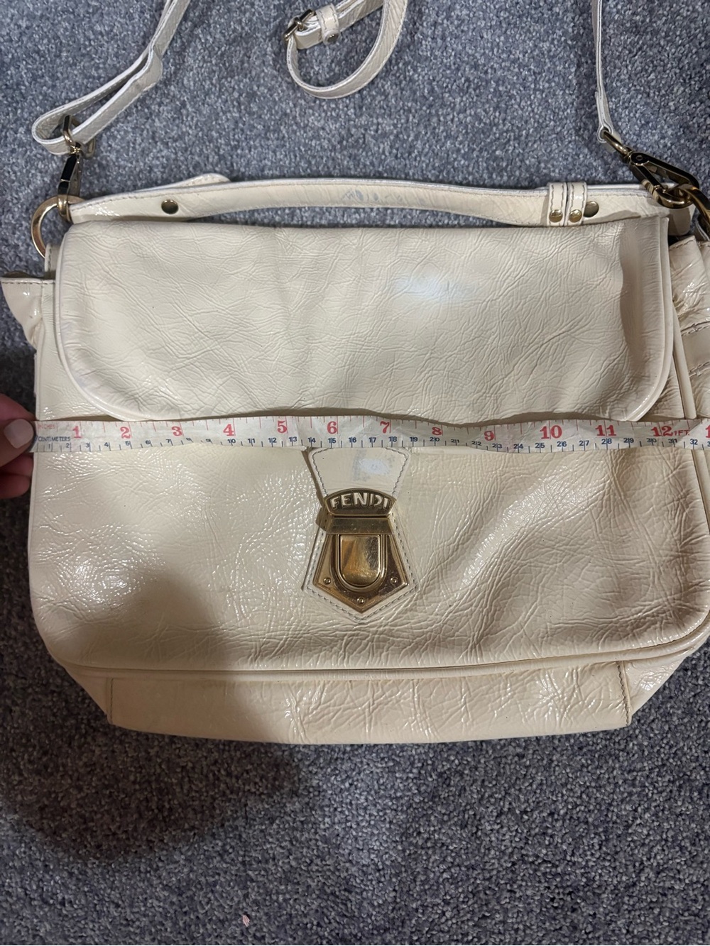 Authentic Fendi Patent Leather Cream Crossbody Bag with Adjustable Strap - Picture 13 of 15